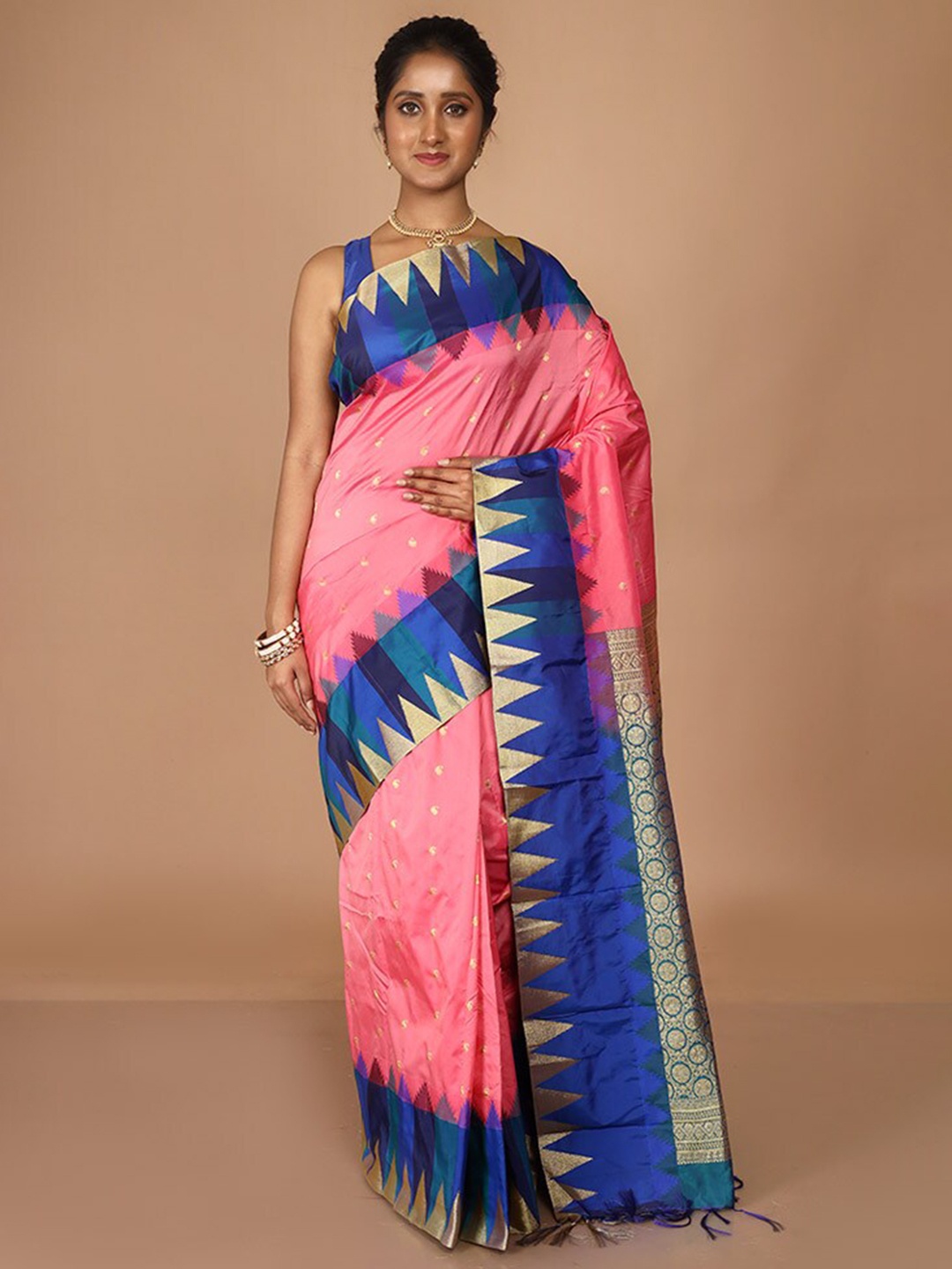 

AllSilks Paisley Woven Design Zari Kanjeevaram Saree, Pink
