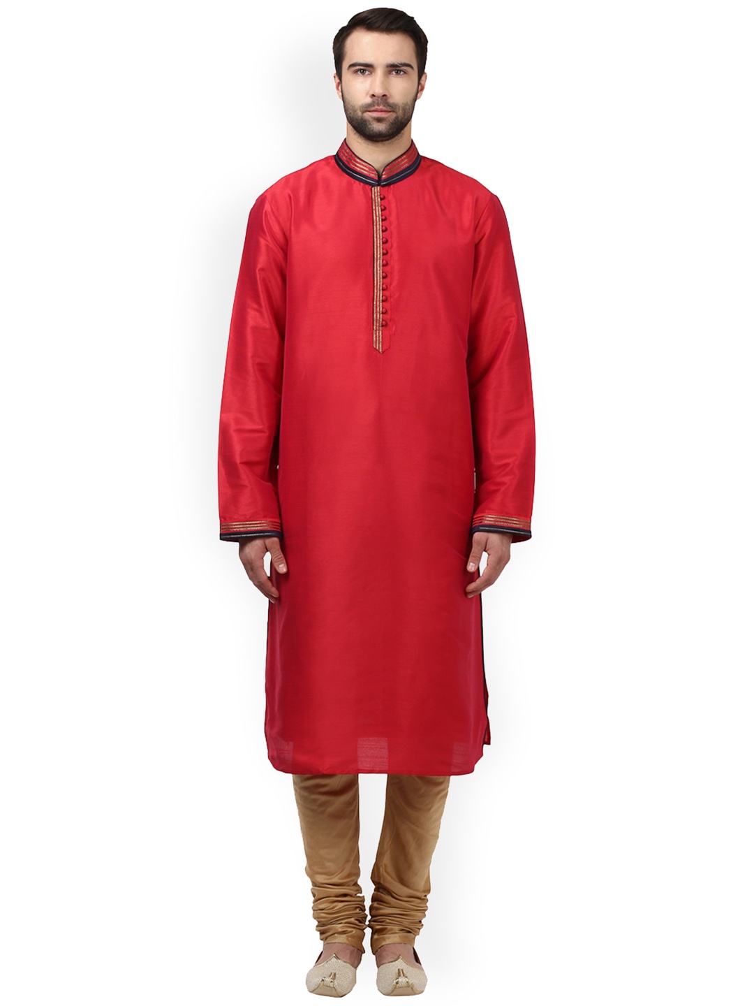 

Ethnix by Raymond Men Beige & Red Solid Kurta with Churidar