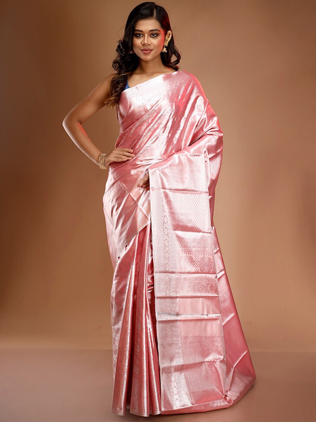 

AllSilks Ethnic Motif Woven Design Zari Kanjeevaram Silk Saree, Pink