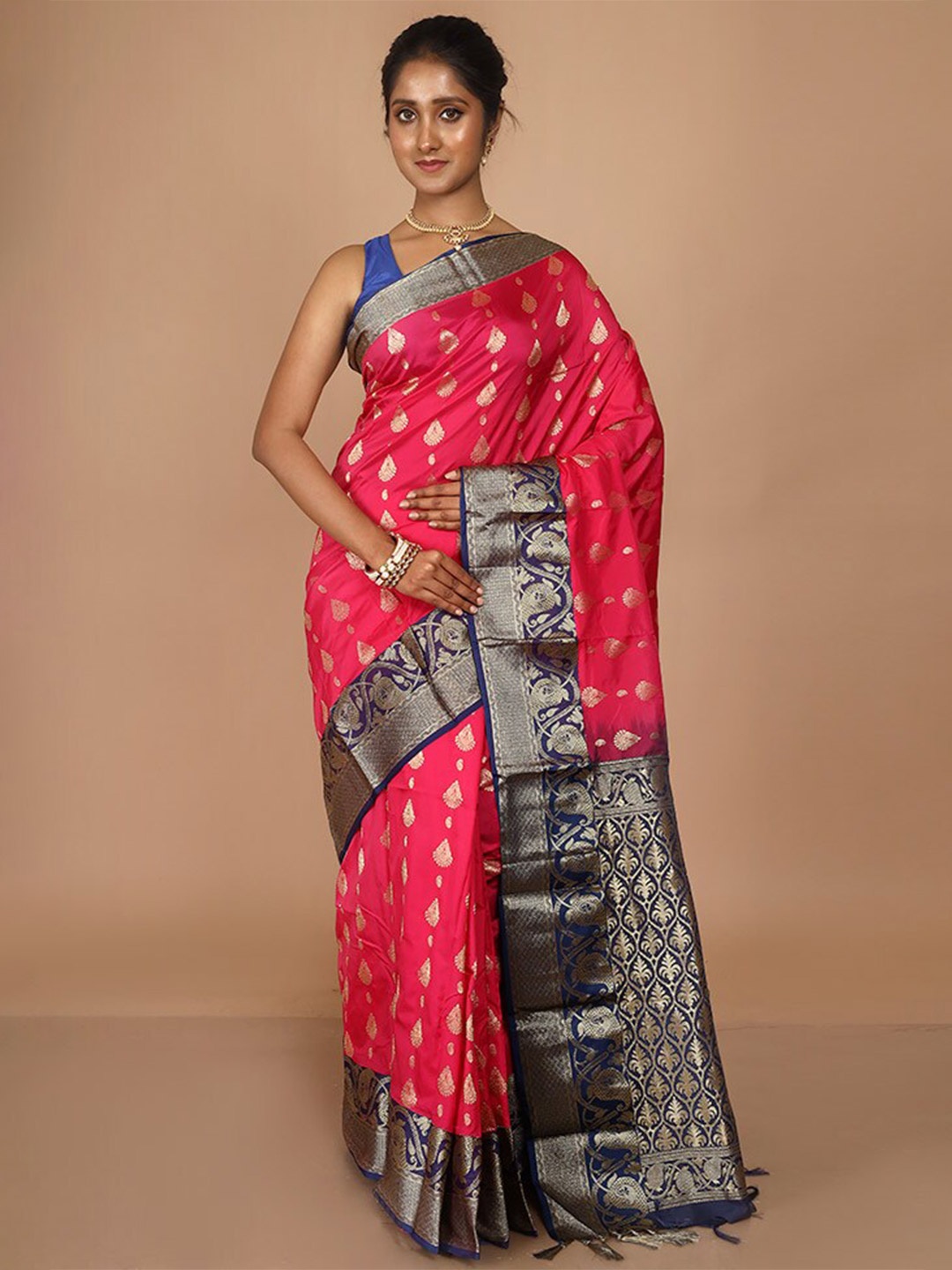 

AllSilks Ethnic Motif Woven Design Zari Kanjeevaram Silk Saree, Pink