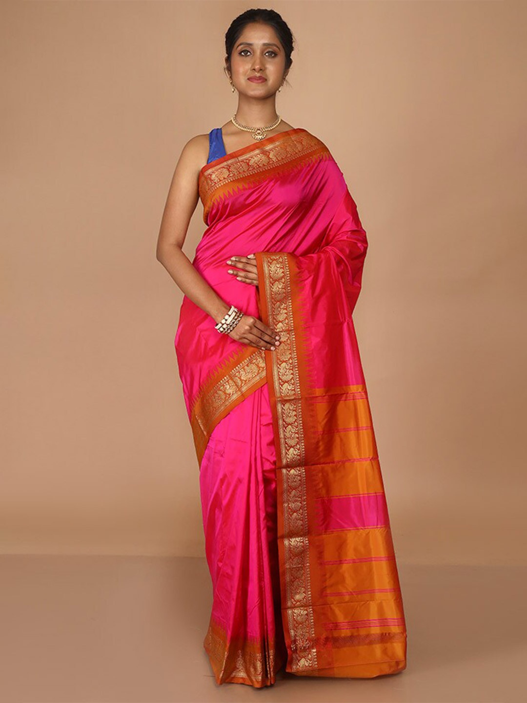 

AllSilks Zari Kanjeevaram Saree, Pink