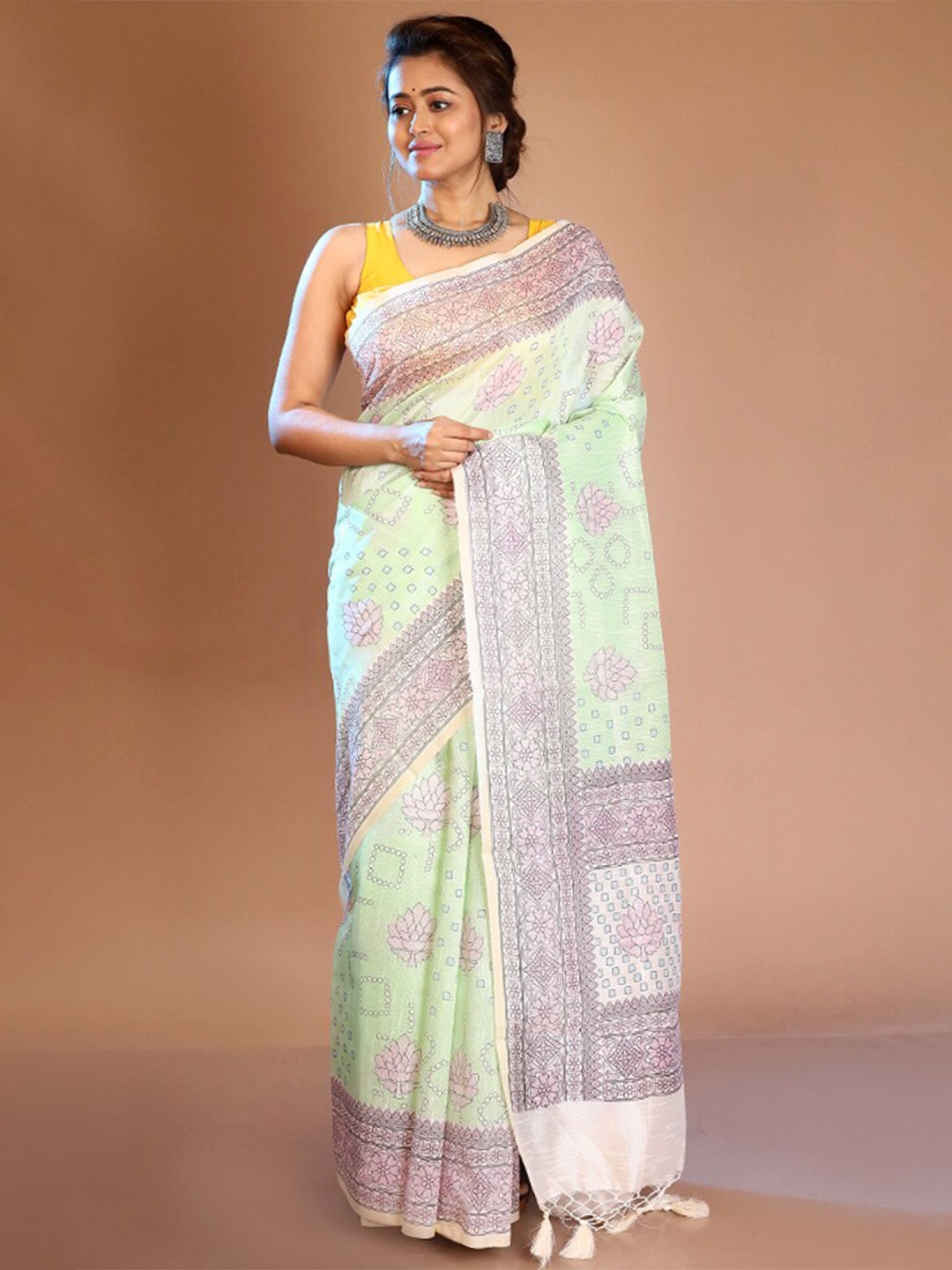 

AllSilks Ethnic Motifs Printed Saree, Green