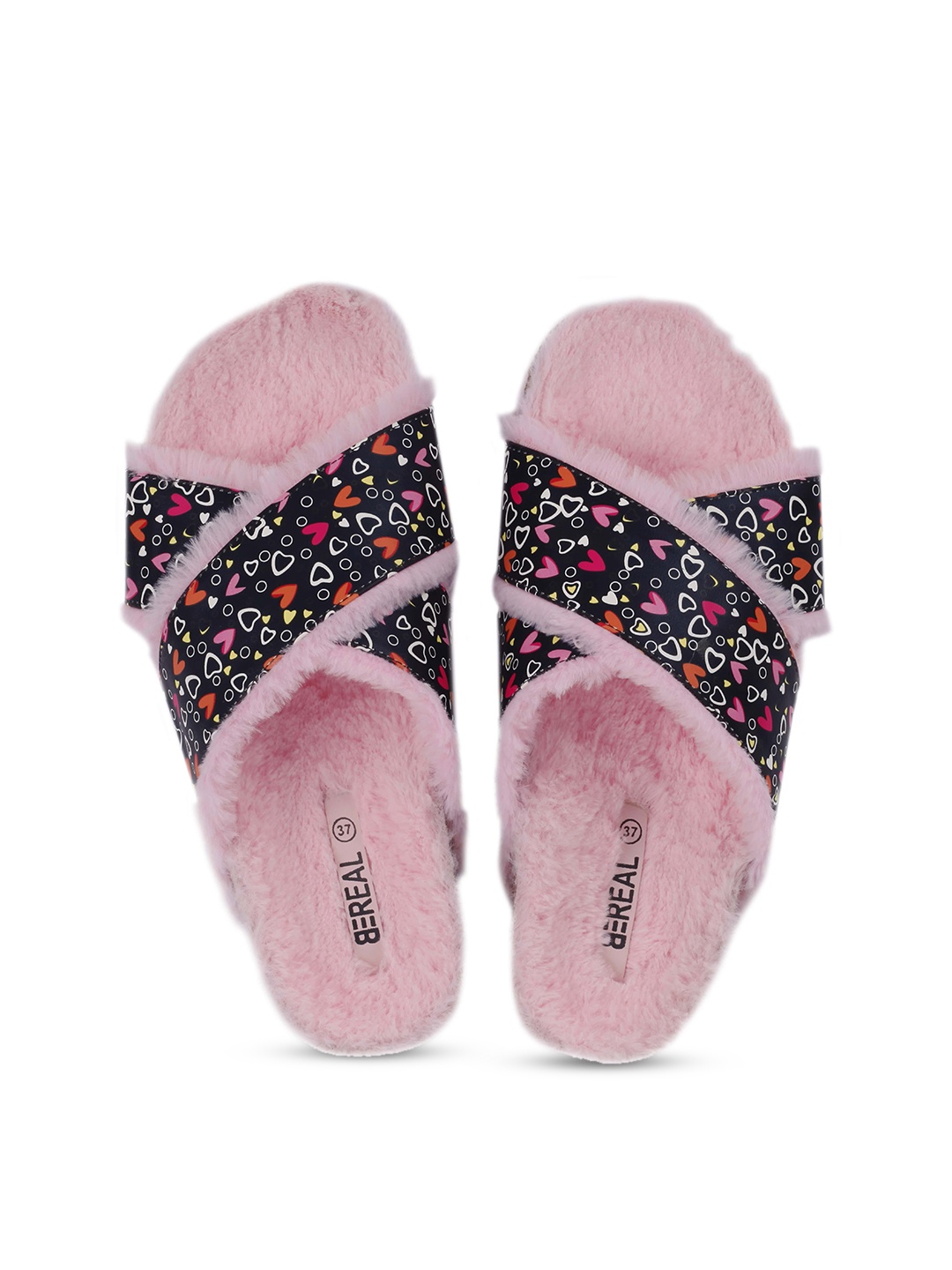 

BEREAL Women Jumble Printed Fur Room Slippers, Pink