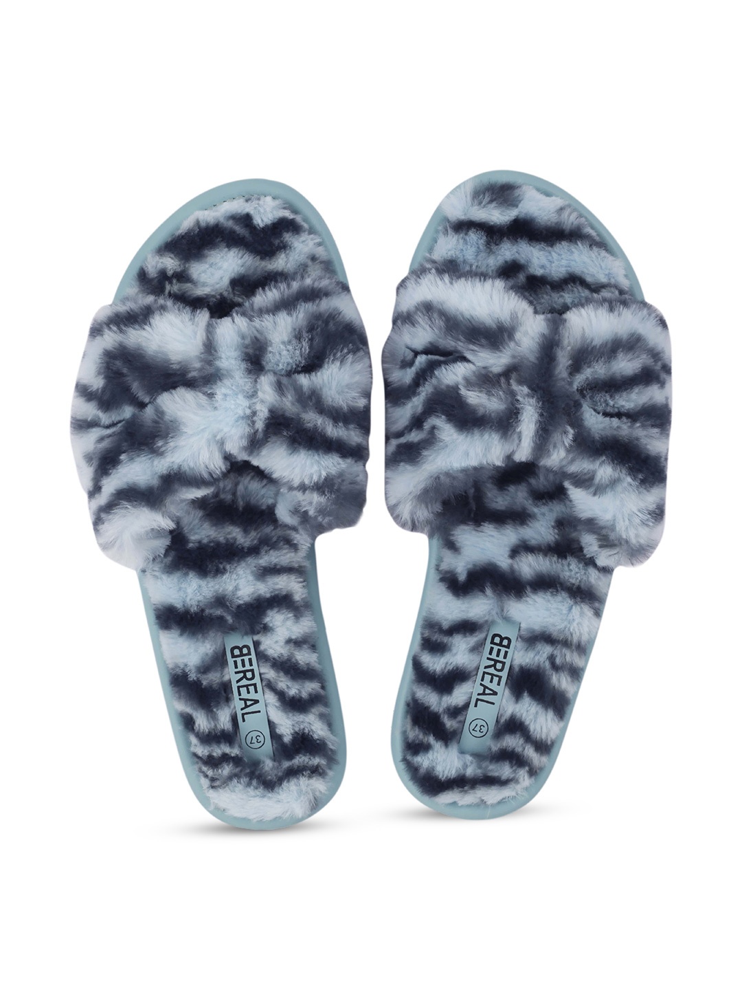 

BEREAL Women Resin Printed Fur Room Slippers, Blue