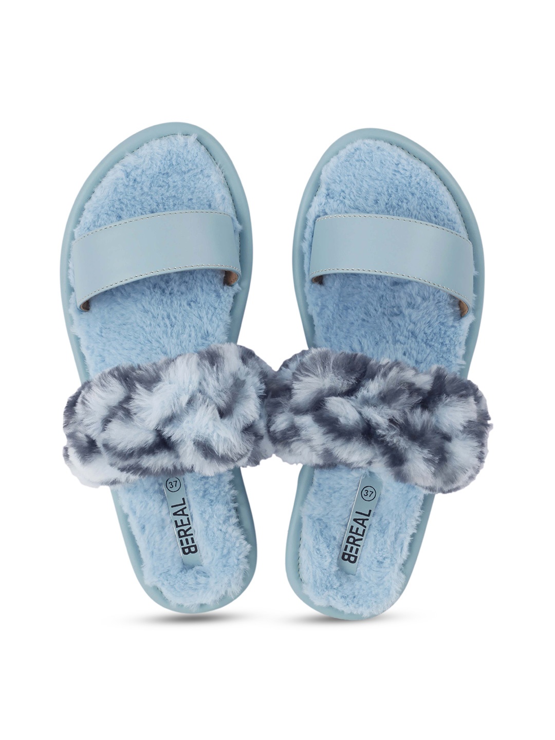 

BEREAL Women Printed Fur Room Slippers, Blue