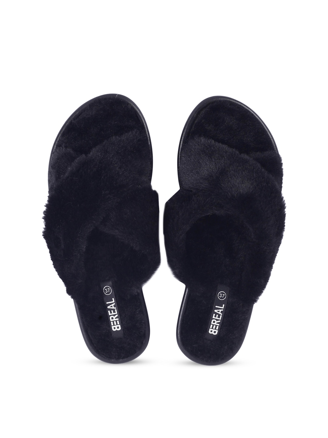 

BEREAL Women Fur Room Slippers, Black