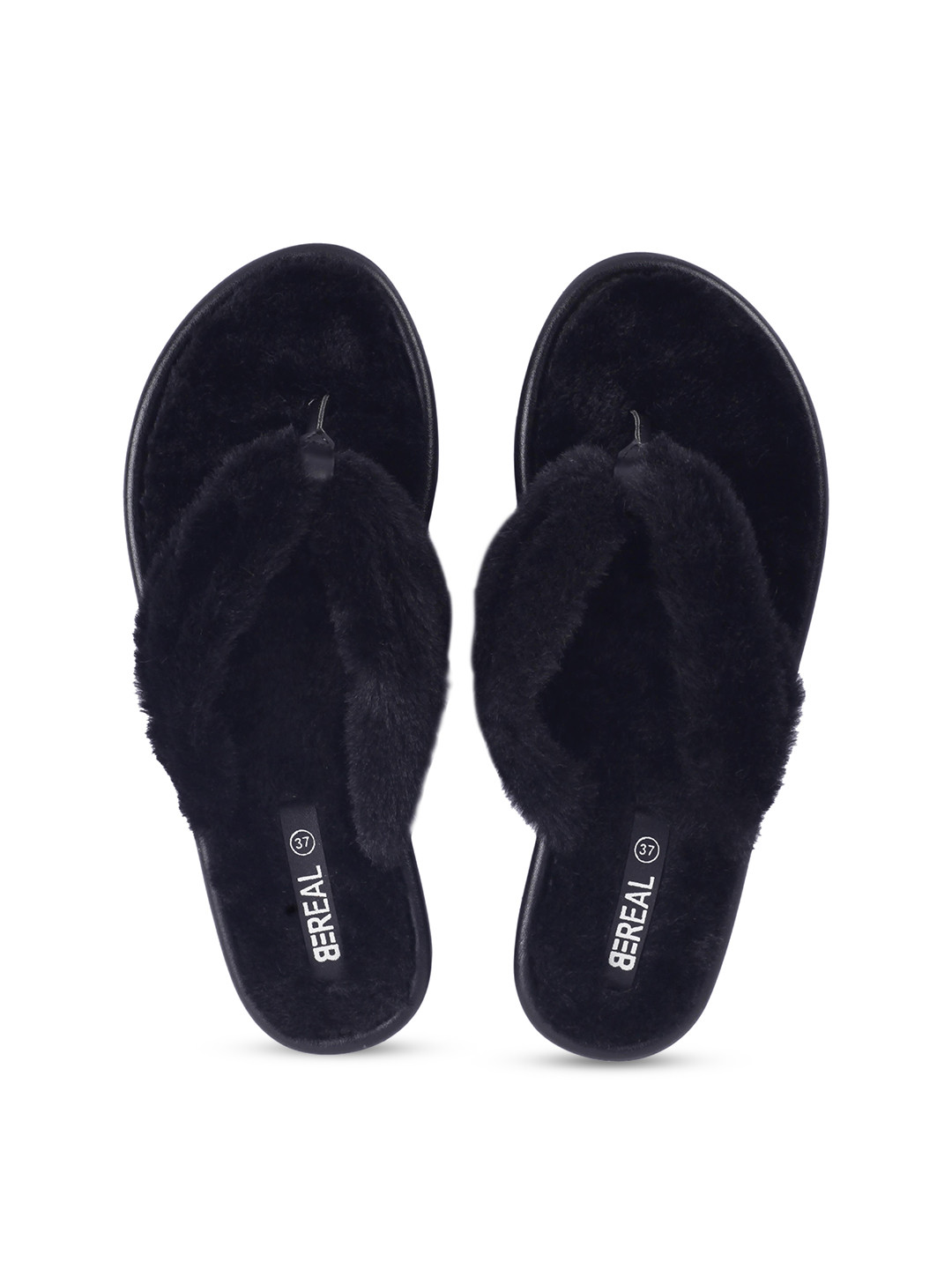 

BEREAL Women Fur Room Slippers, Black