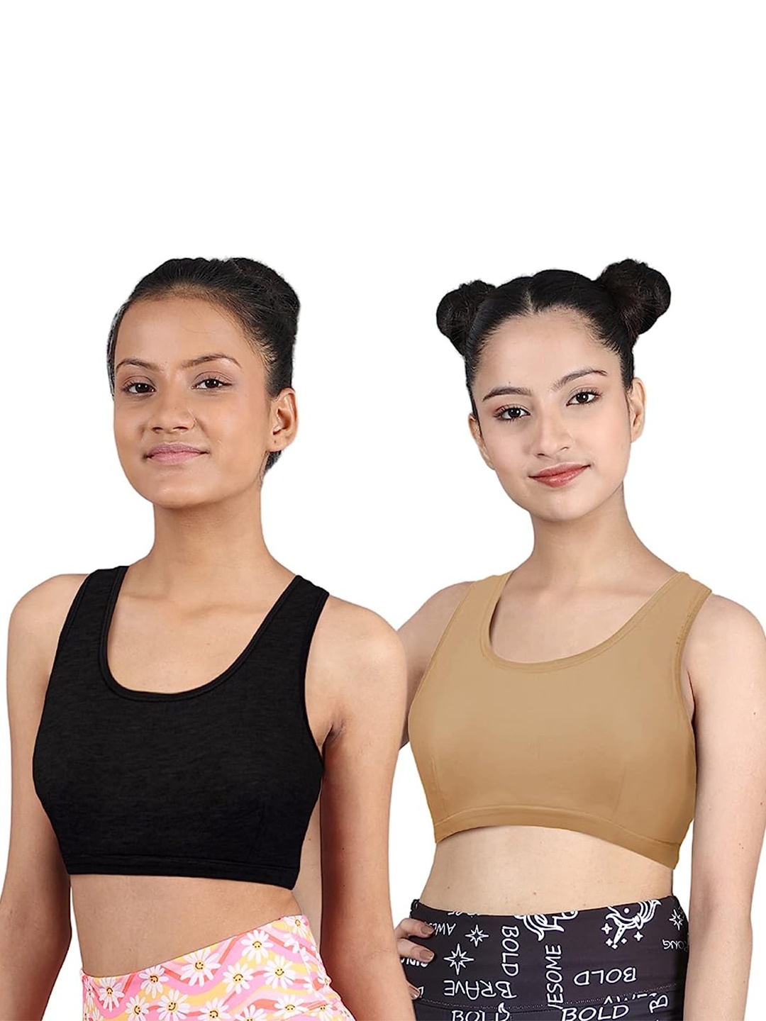 

DChica Pack Of 2 Non Padded All Day Comfort Non-Wired Sports Workout Bra, Black