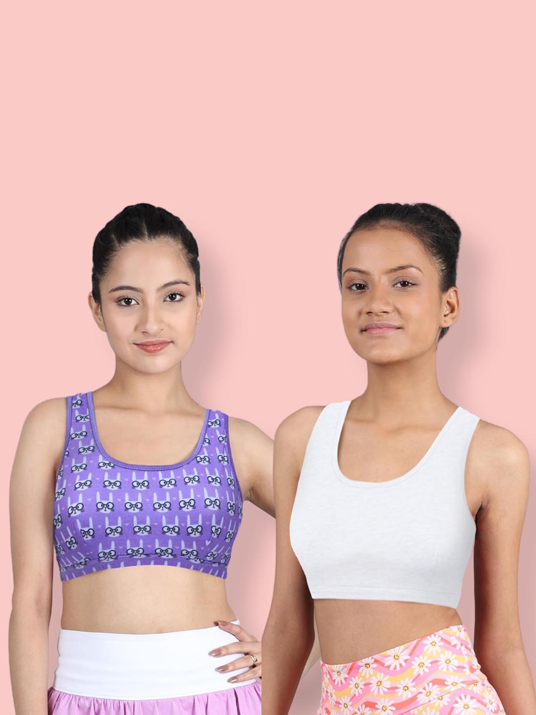 

DChica Pack Of 2 Printed Non Padded All Day Comfort Sports Workout Bra, Purple