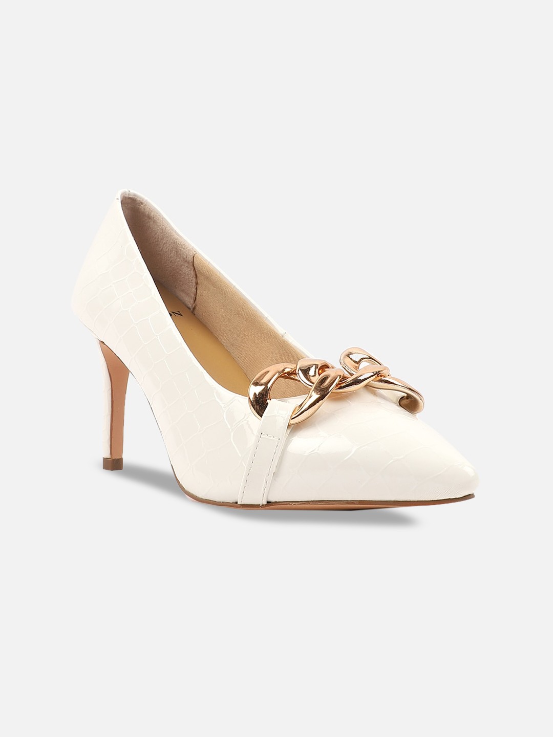 

Carlton London Pointed Toe Textured Embellished Stiletto Pumps, White