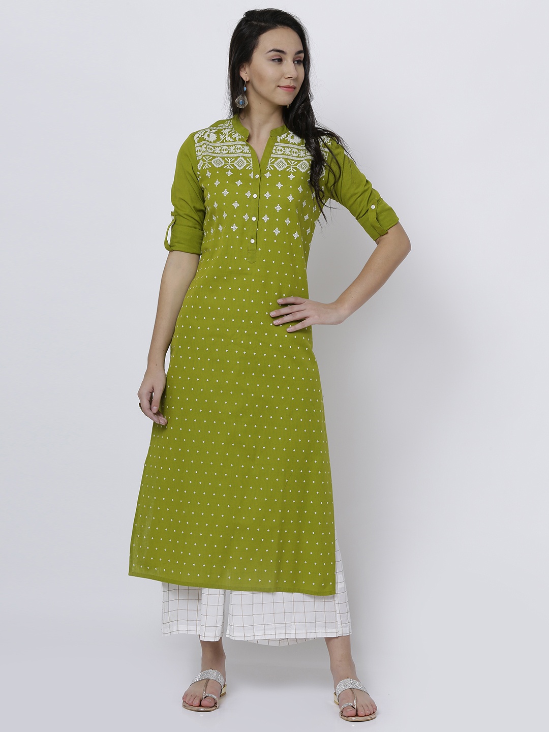 

Vishudh Women Green Printed Straight Kurta