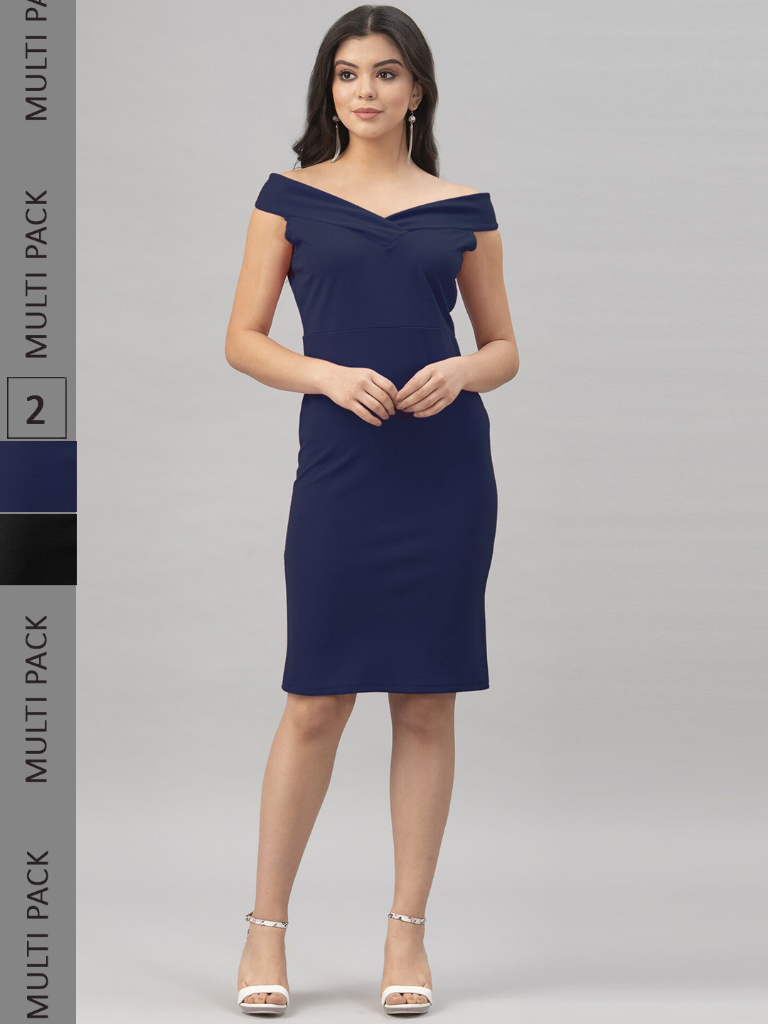 

Selvia Pack Of 2 Off-Shoulder Sheath Dress, Navy blue