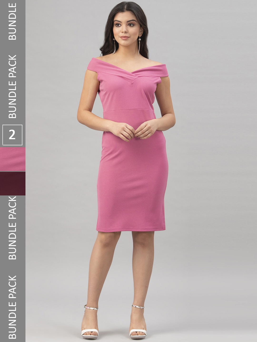 

Selvia Pack Of 2 Off-Shoulder Sheath Dress, Pink