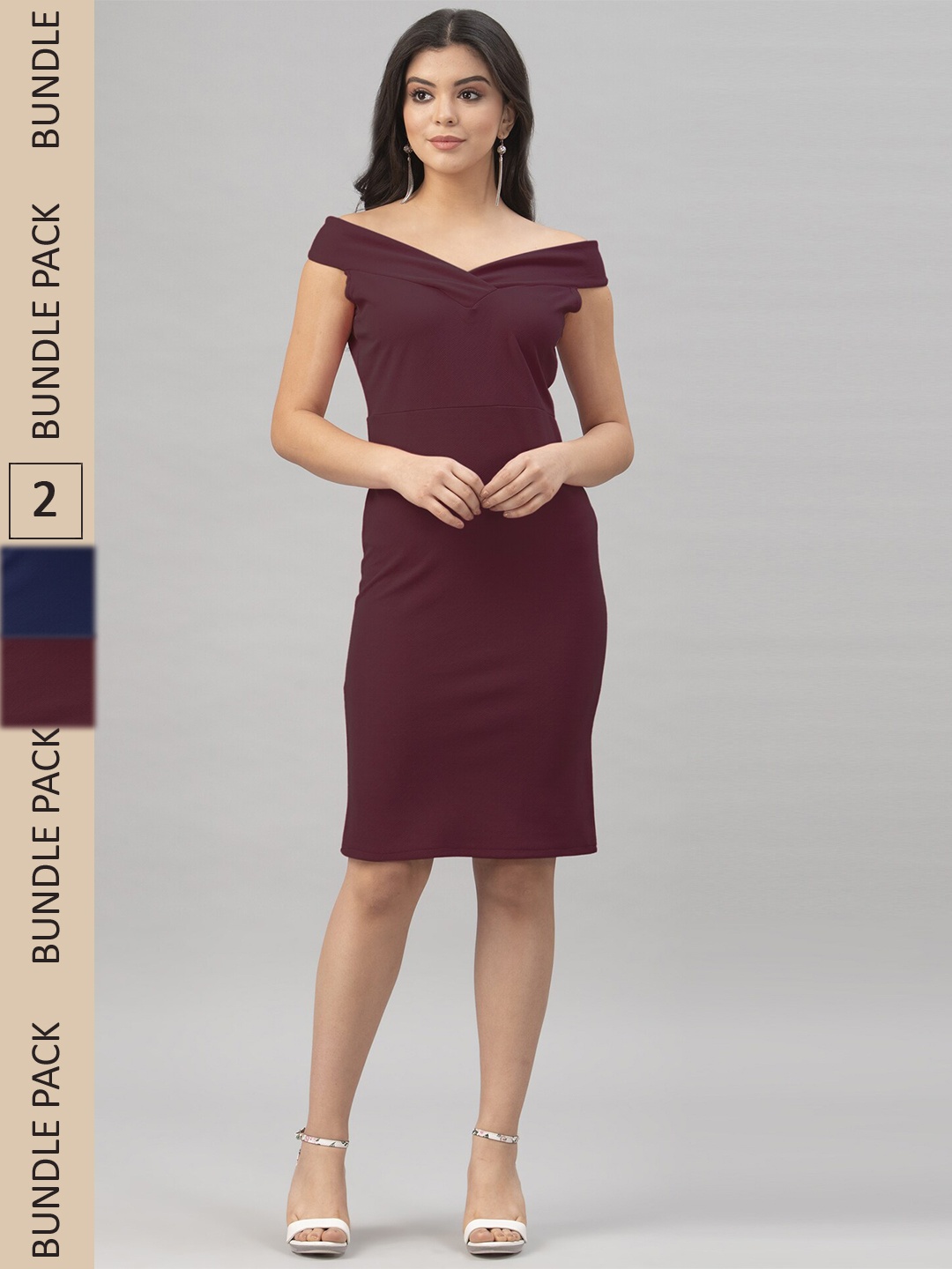 

Selvia Pack Of 2 Off-Shoulder Sheath Dress, Burgundy