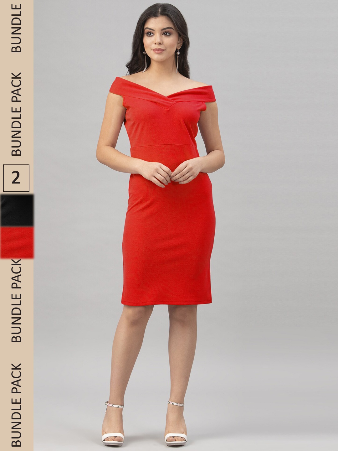 

Selvia Pack of 2 Off-Shoulder Sheath Dress, Red