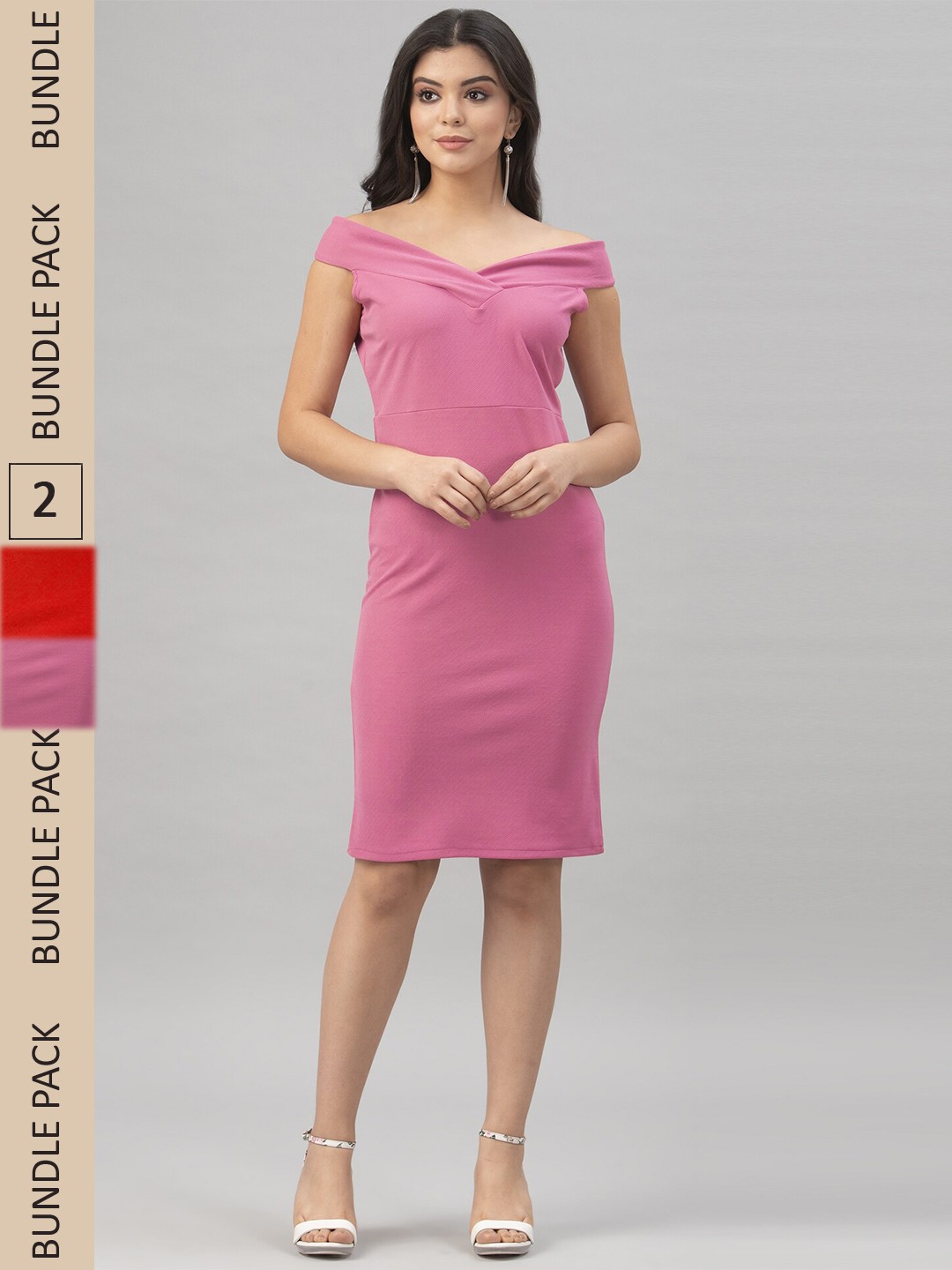 

Selvia Pack of 2 Off-Shoulder Sheath Dress, Pink