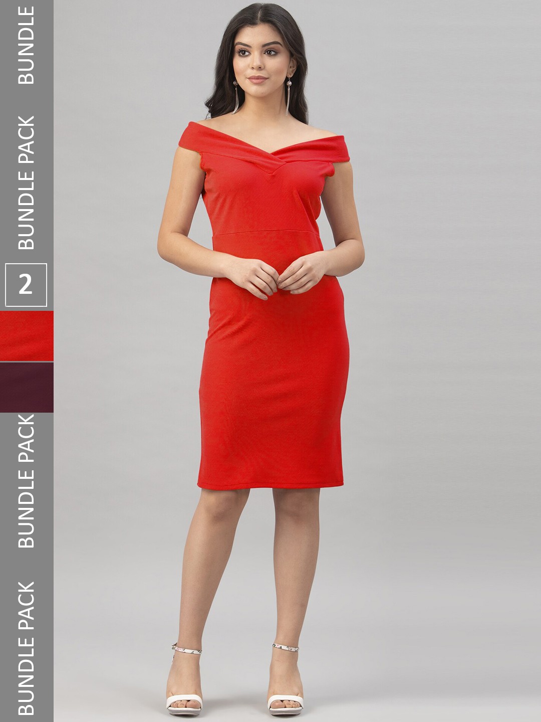 

Selvia Pack Of 2 Off-Shoulder Sheath Dress, Red