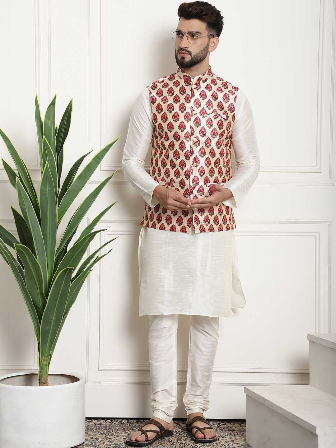 

SOJANYA Men Off White Regular Kurta with Churidar