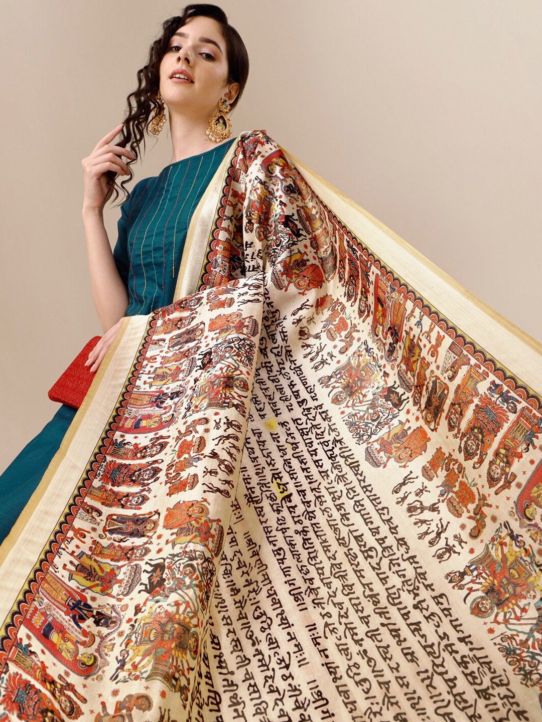 

KALINI Yoke Design Thread Work Pure Cotton Kurta With Trousers & Dupatta, Teal