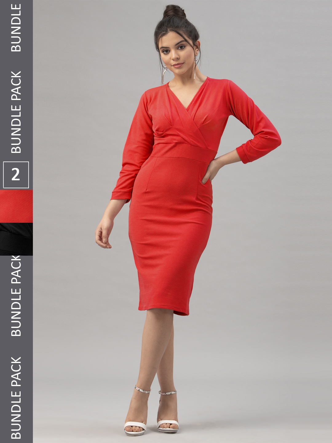 

Selvia Pack Of 2 V-Neck Sheath Dresses, Red