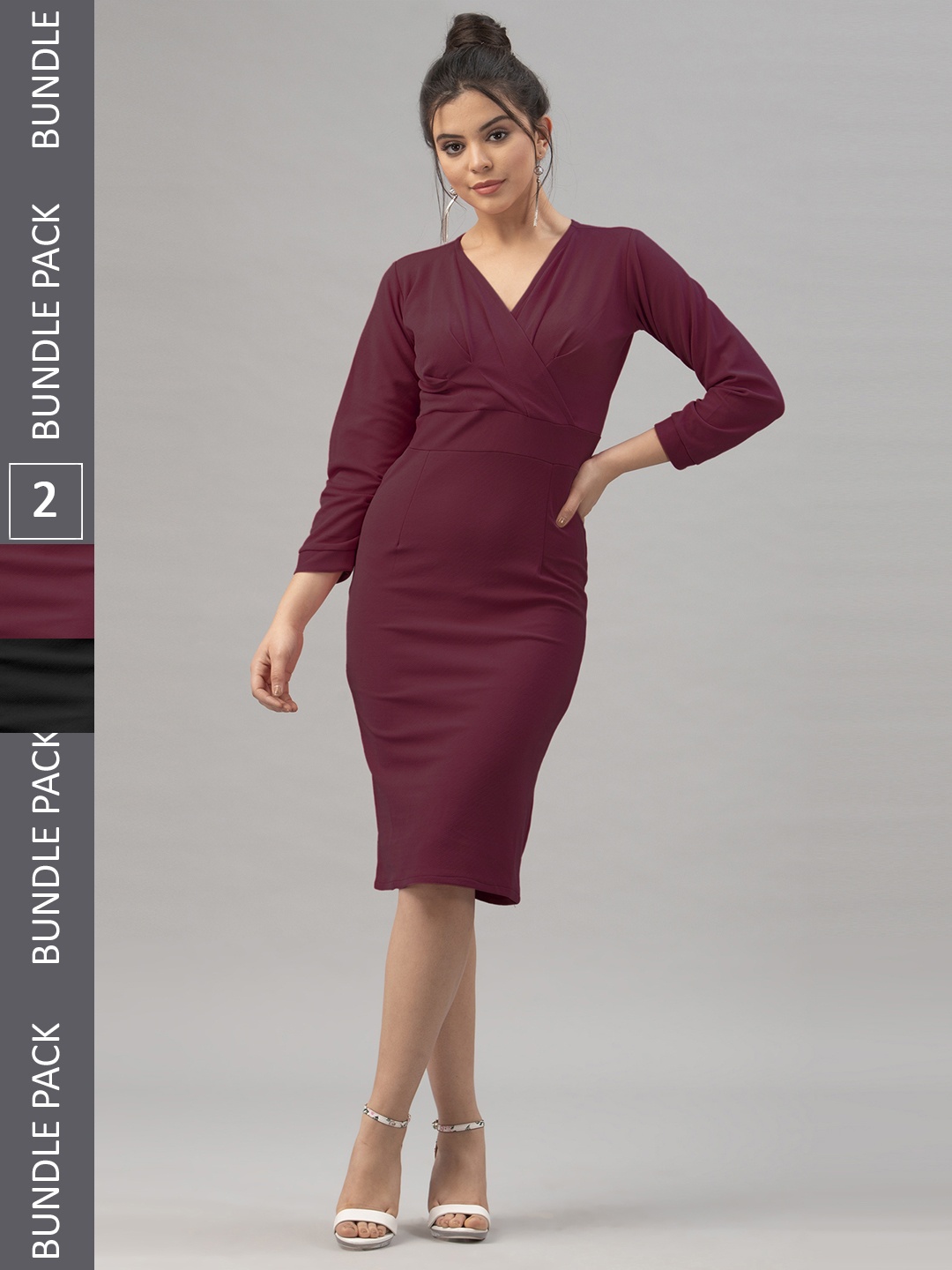 

Selvia Pack Of 2 V-Neck Sheath Dresses, Purple