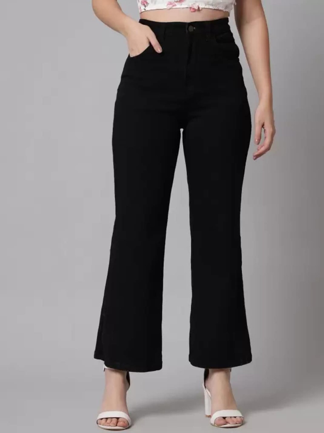 

HERE&NOW Women Black Flared High-Rise Stretchable Jeans