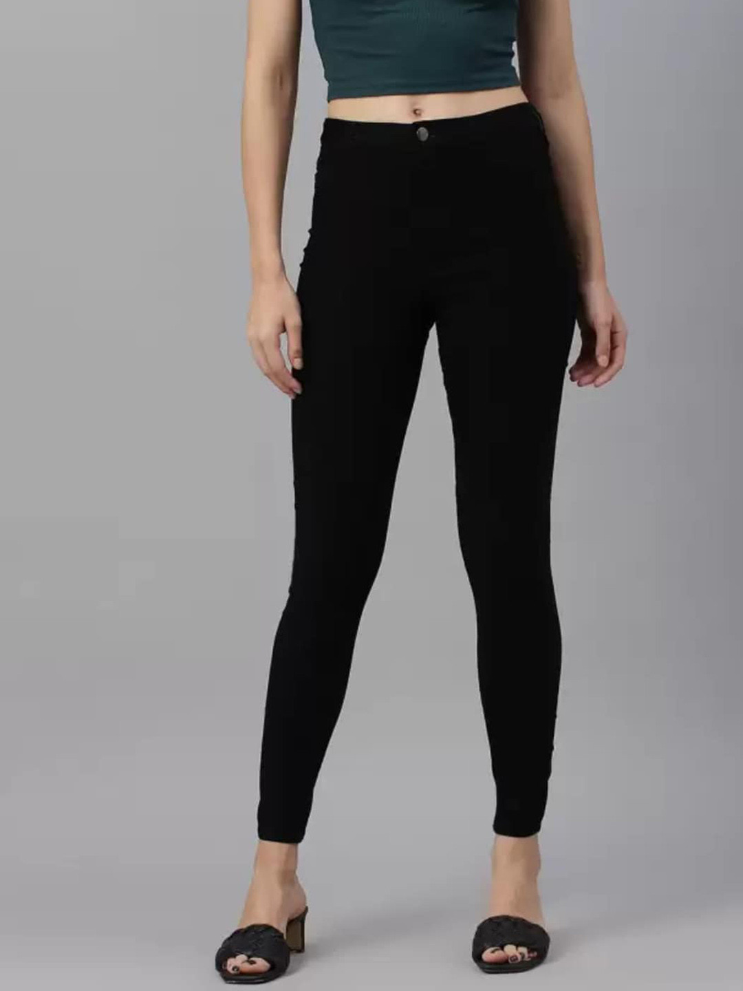 

HERE&NOW Women Black Skinny Fit High-Rise Slash Knee Stretchable Jeans
