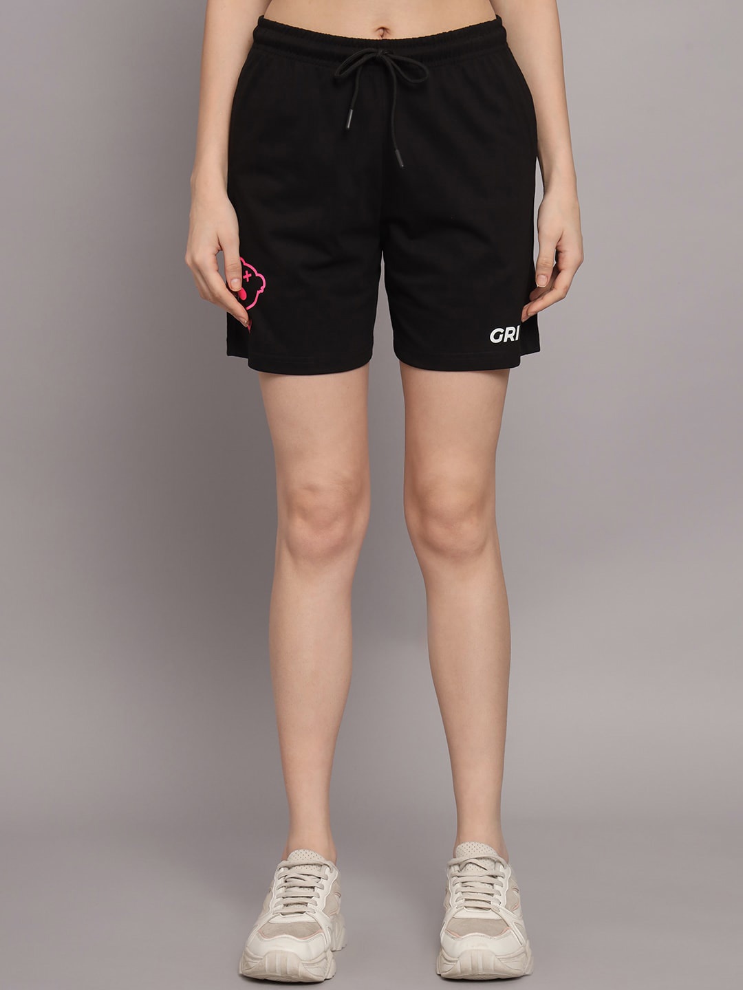 

GRIFFEL Women Loose Fit Cotton Sports Shorts, Black