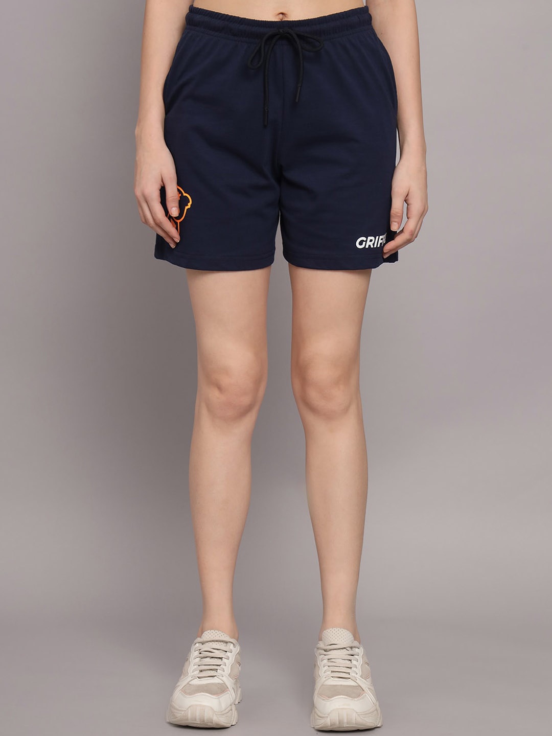 

GRIFFEL Women Loose Fit Cotton Sports Shorts, Navy blue