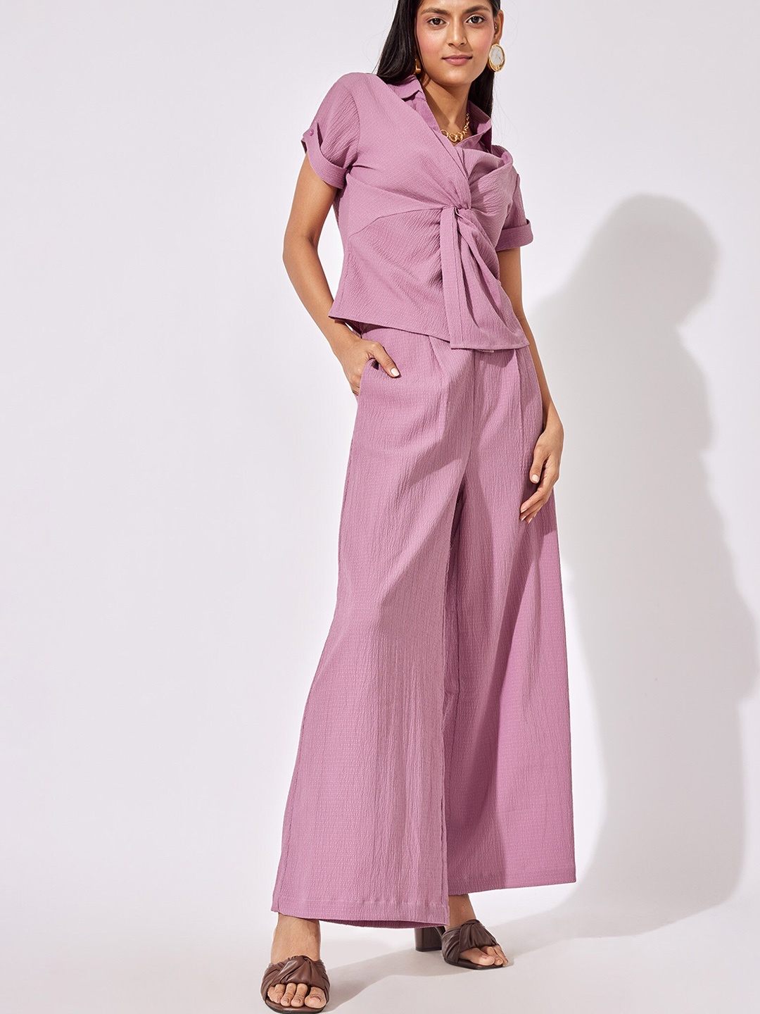 

The Label Life Women Flared Pleated Culottes Trousers, Purple