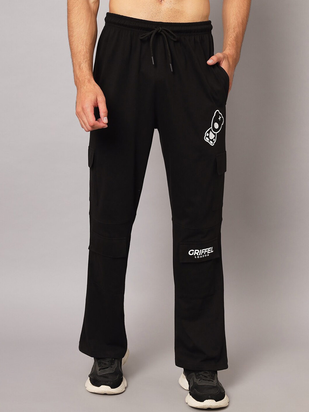 

GRIFFEL Men Regular Fit Cotton Track Pants, Black