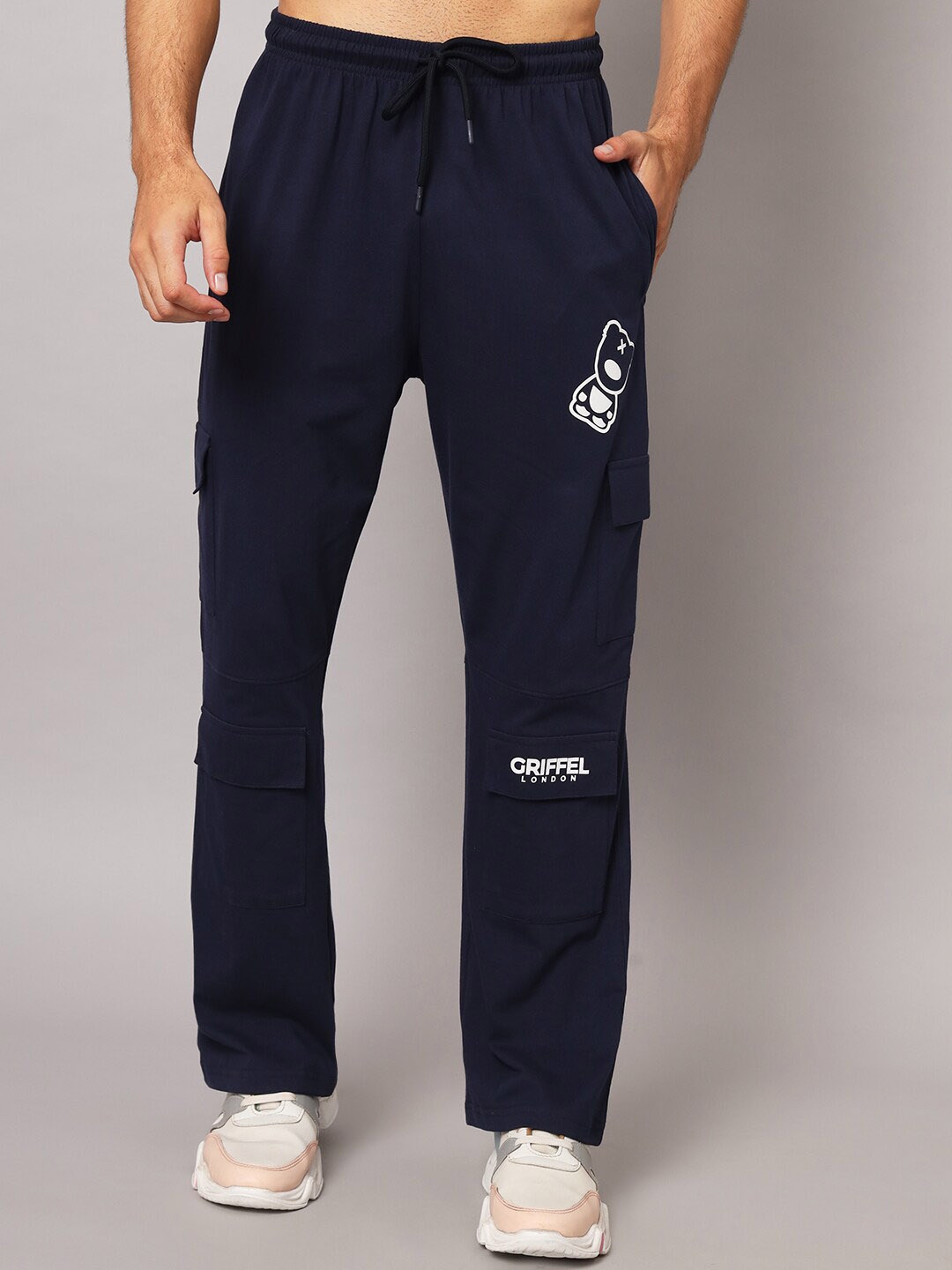 

GRIFFEL Men Regular Fit Cotton Track Pant, Navy blue