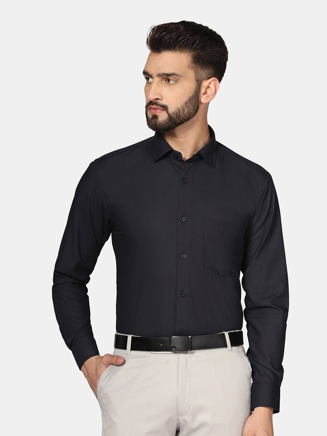 

TAHVO Solid Slim Fit Cotton Formal Shirt, Black