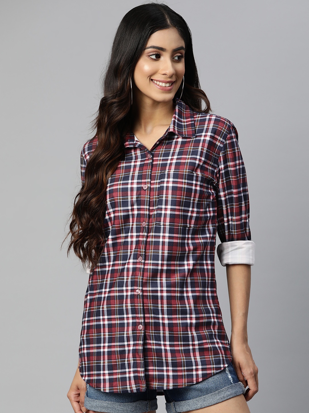 

Vemante Tartan Checked Cotton Casual Shirt, Red