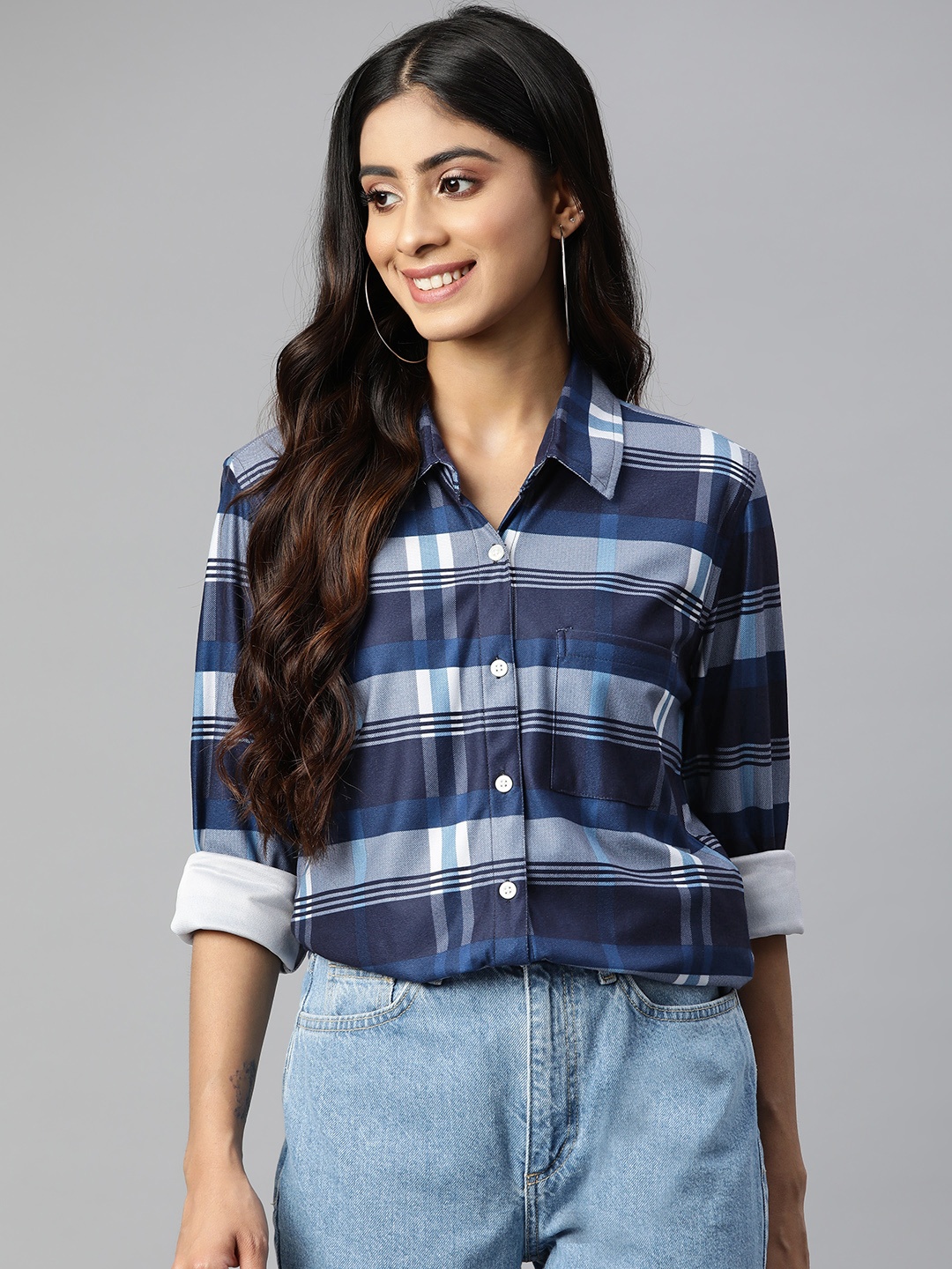

Vemante Tartan Checked Cotton Casual Shirt, Blue
