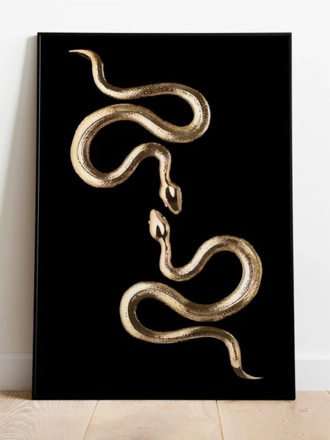 

INDIAN CLASSIC ART Beige & Black Gold Serpents Print Painting