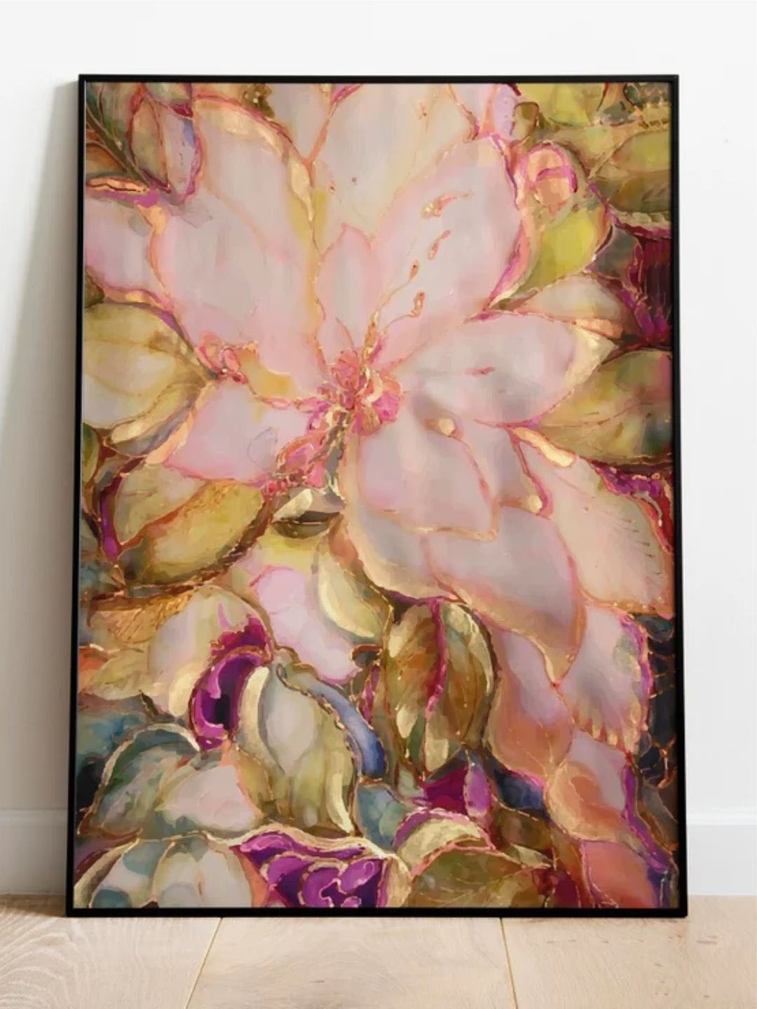 

INDIAN CLASSIC ART Abstract Pink Flower Painting