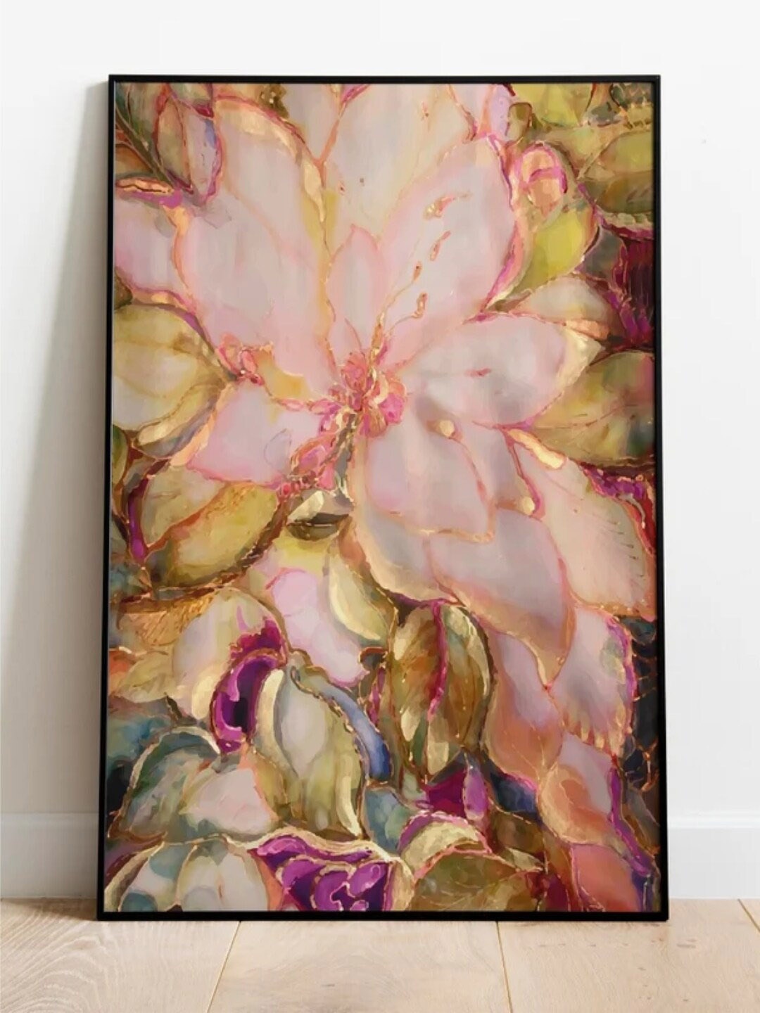 

INDIAN CLASSIC ART Pink & Black Abstract Floral Printed Framed Wall Art