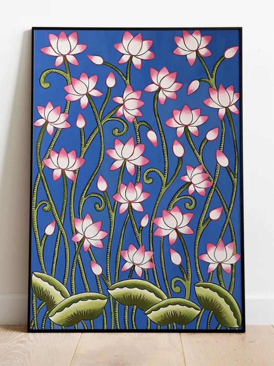 

INDIAN CLASSIC ART Floral Pichwai Painting Wall Art, Blue