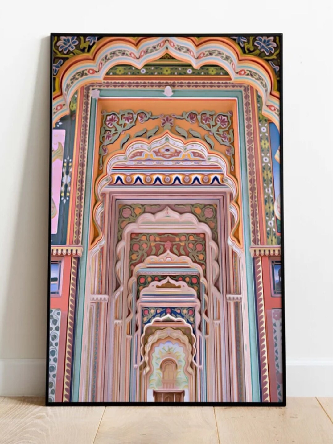 

INDIAN CLASSIC ART Beige & Blue Indian Palace Framed Wall Painting