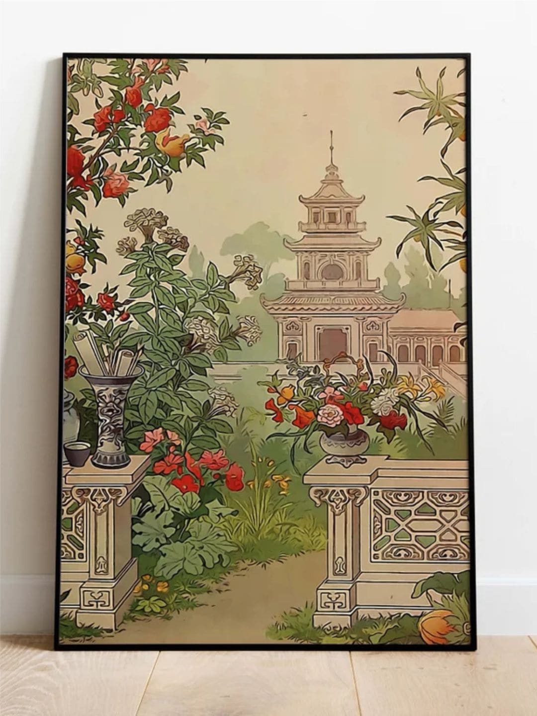 

INDIAN CLASSIC ART Beige & Green Chinese Tapestry Wall Art