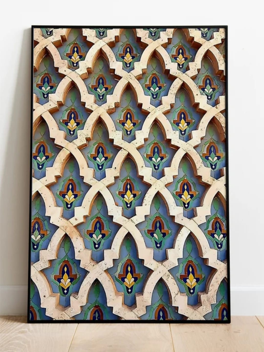 

INDIAN CLASSIC ART Blue & Beige Temple Wall Painting