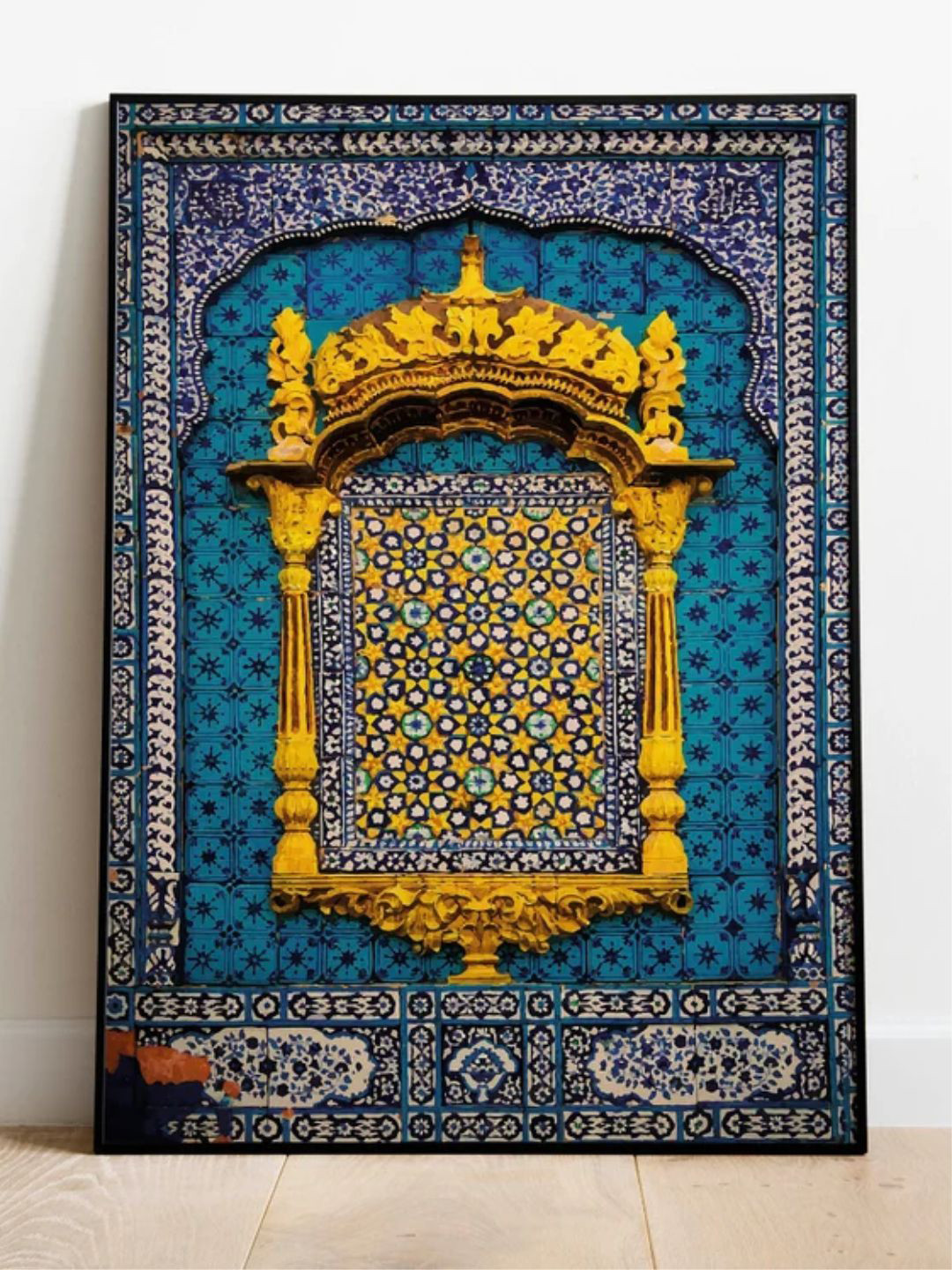 

INDIAN CLASSIC ART Blue & Mustard Yellow Palace Wall Painting