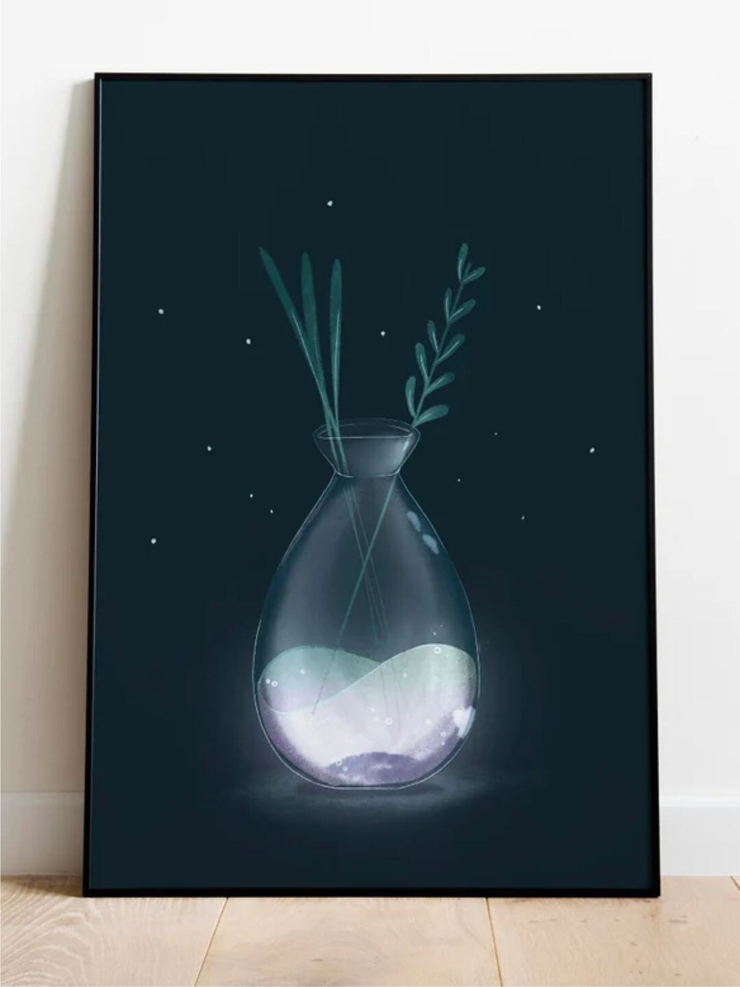 

INDIAN CLASSIC ART Teal-Blue & White Glowing Vase Painting Wall Art
