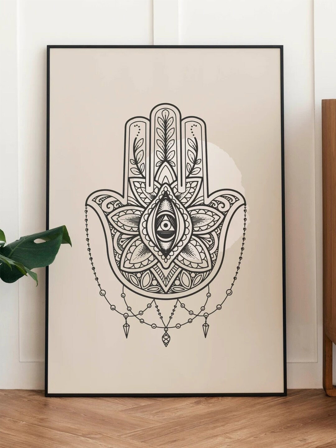 

INDIAN CLASSIC ART Madhubani Mandala Printed Framed Wall Painting, Off white