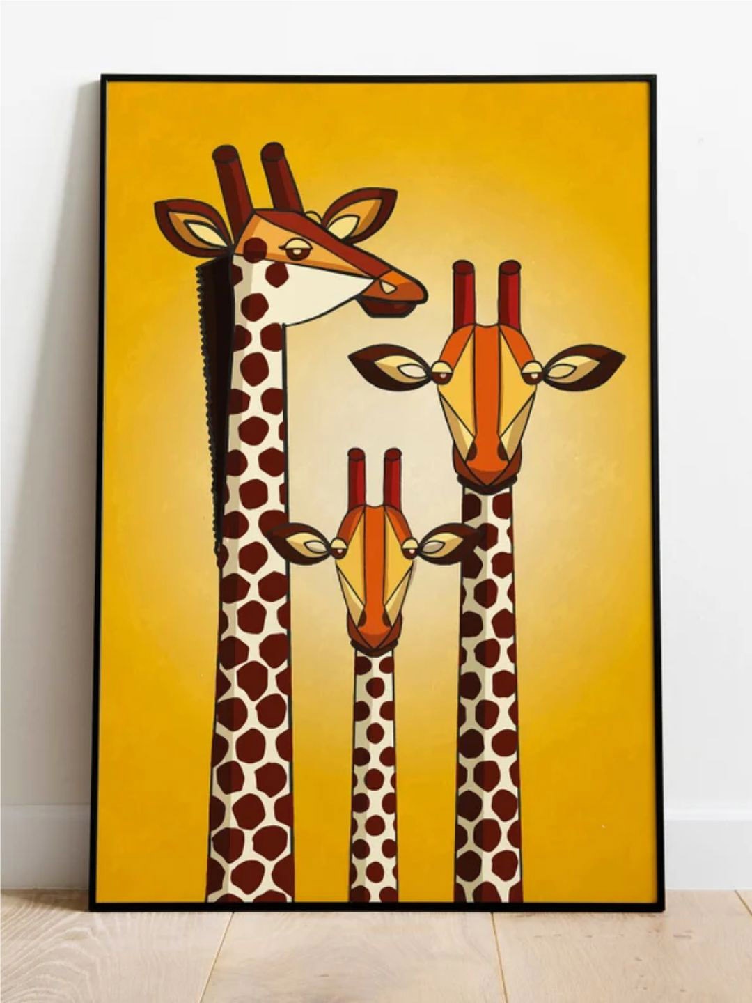 

INDIAN CLASSIC ART Mustard Yellow & Brown Giraffe Wall Painting