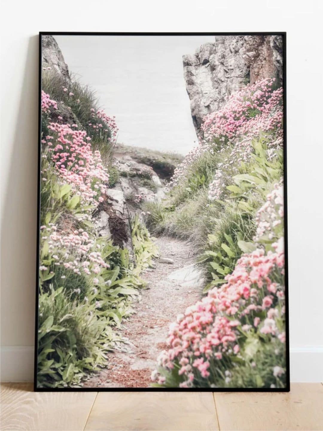 

INDIAN CLASSIC ART Green & Pink Flowers Photo Framed Wall Painting
