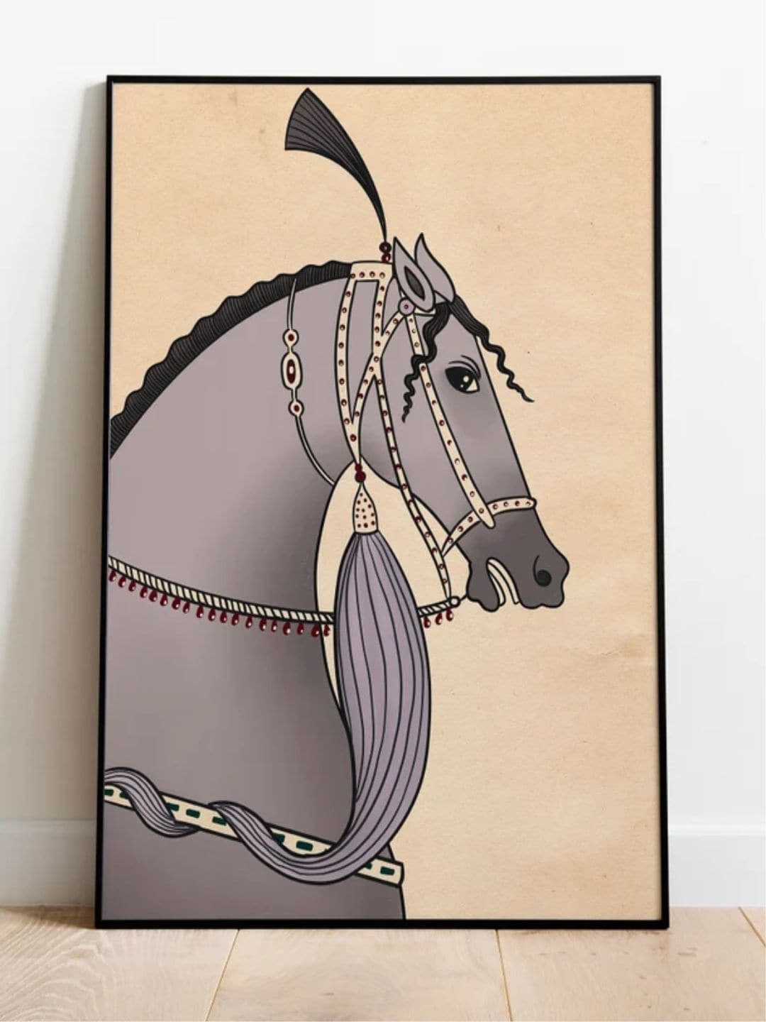 

INDIAN CLASSIC ART Beige & Grey Horse Wall Art