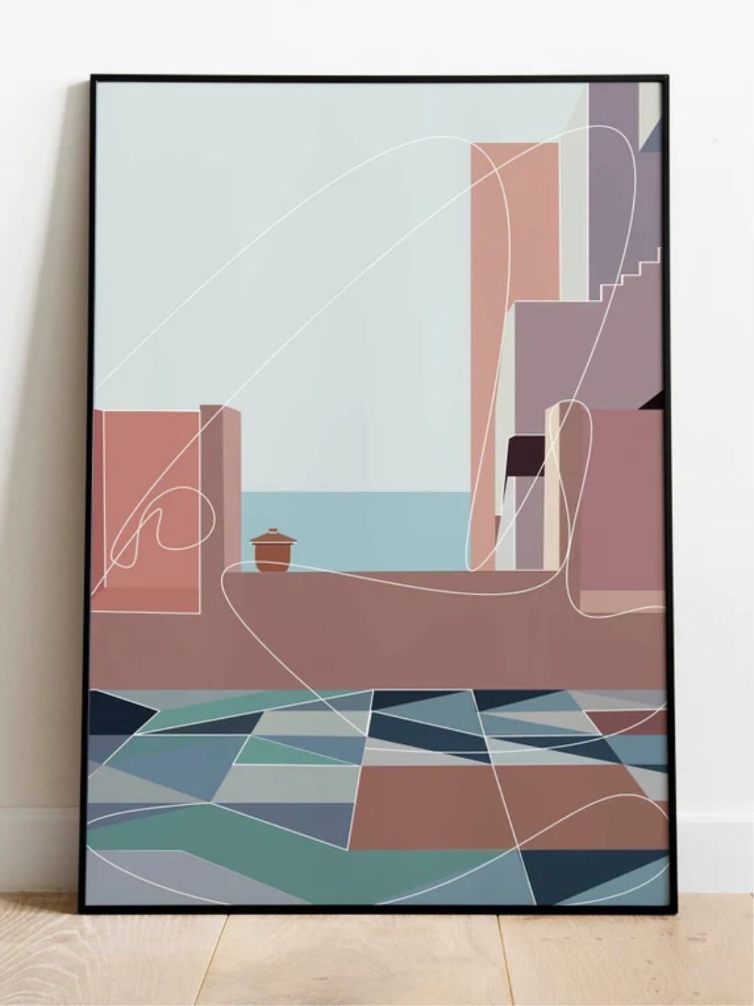

INDIAN CLASSIC ART Beige & Blue Greece mediterranean Painting