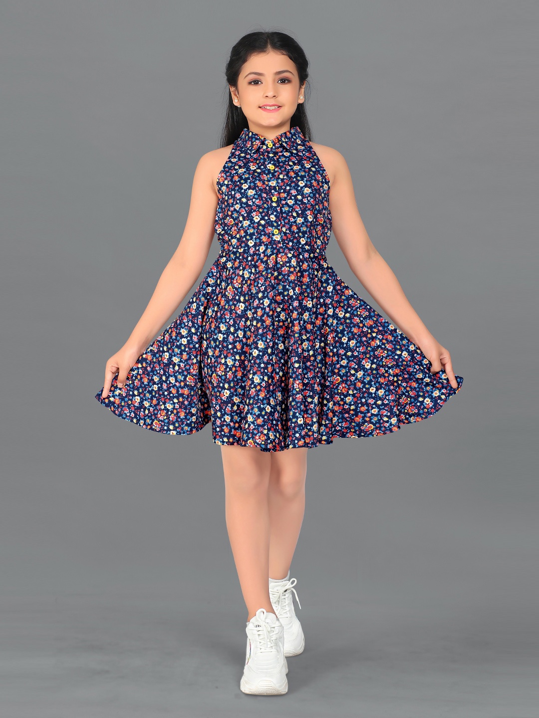 

FASHION DREAM Floral Print Fit & Flare Dress, Navy blue